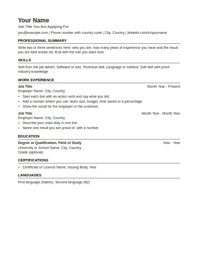 ATS-Friendly CV template, first page