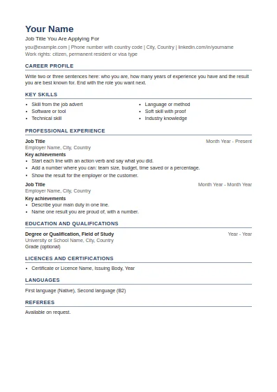 Australian Resume template, first page